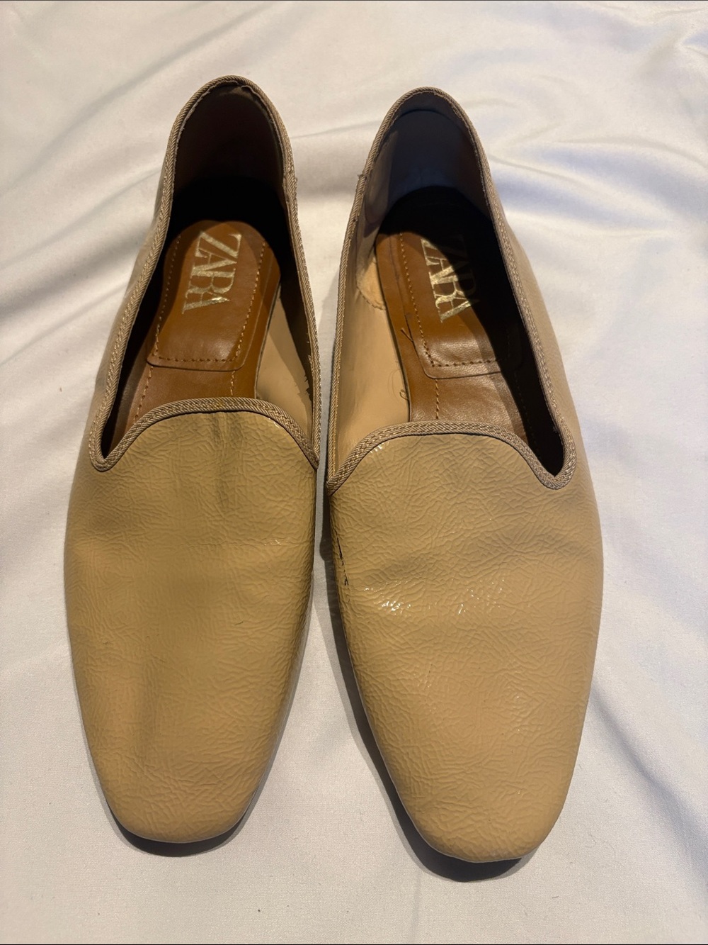 Zara Women’s Beige Patent Slip-On Loafers